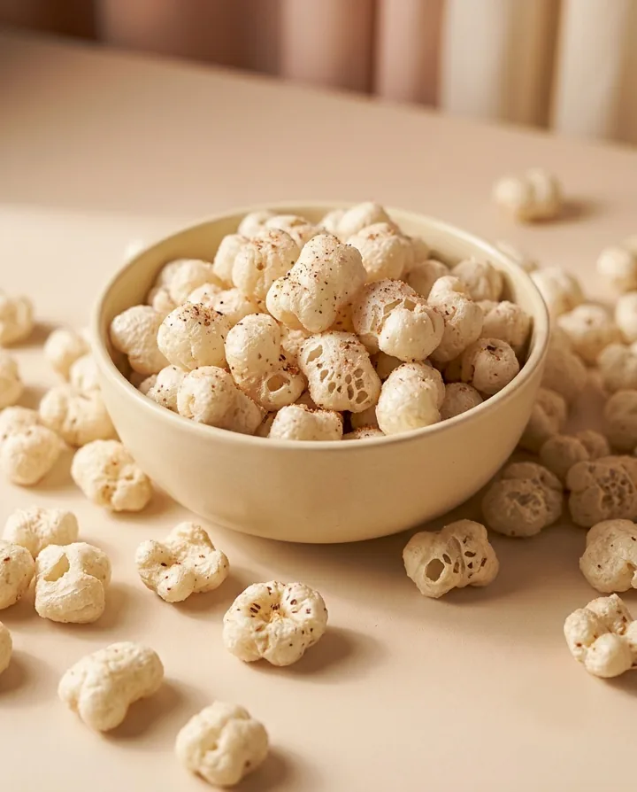 Close-up of crunchy makhana puffs